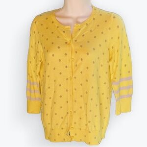 Loft Yellow Pima Cotton Polka-Dotted Cardigan 3/4 Sleeve Twee All Seasons ~ MP